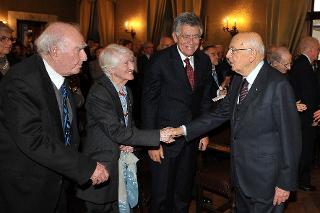 Il Presidente Giorgio Napolitano con i familiari di Quintino Sella in occasione del Convegno &quot;Quintino Sella scienziato e statista per l'Unità d'Italia&quot; a Palazzo Corsini