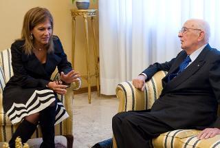 Il Presidente Giorgio Napolitano durante l'incontro con il Presidente di Confindustria Emma Marcegaglia