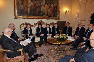 Il Presidente Giorgio Napolitano con i rappresentanti regionali e Provinciali di CGIL,CISL, UIL e UGL