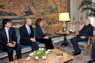 Un momento dell'incontro del Presidente della Repubblica Giorgio Napolitano con la Signora Sophia Loren Ponti, ed i figli Carlo ed Edoardo