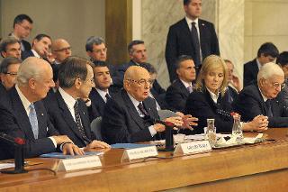 Il Presidente Giorgio Napolitano durante il suo intervento in occasione della VIII Conferenza degli Ambasciatori Italiani nel mondo