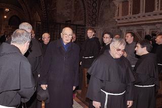 Il Presidente Giorgio Napolitano nel corso della visita nella Cripta che custodisce le spoglie di San Francesco