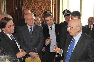 Il Presidente Giorgio Napolitano nel corso dell'incontro con i giornalisti accreditati presso il Quirinale al termine della cerimonia di presentazione degli auguri da parte del Corpo Diplomatico