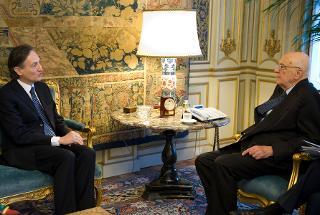 Il Presidente Giorgio Napolitano nel corso dei colloqui con Claudio Bisogniero, nuovo Ambasciatore d'Italia a Washington
