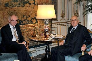 Il Presidente Giorgio Napolitano con Herman Van Rompuy, Presidente del Consiglio Europeo, durante i colloqui
