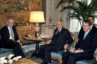 Il Presidente Giorgio Napolitano con Herman Van Rompuy, Presidente del Consiglio Europeo e il Ministro degli Affari Esteri Giulio Maria Terzi di Sant'Agata