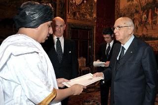 Il Presidente Giorgio Napolitano con il Signor Moctar Ould Dahi, nuovo Ambasciatore della Repubblica Islamica di Mauritania in occasione della presentazione delle Lettere Credenziali