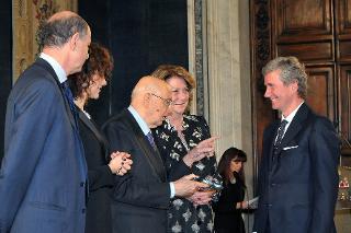 Il Presidente Giorgio Napolitano consegna il Premio Leonardo Qualità Italia 2011 a Claudio Luti, Presidente di Kartell S.p.A.. in occasione della cerimonia per la &quot;Giornata della Qualità Italia&quot;