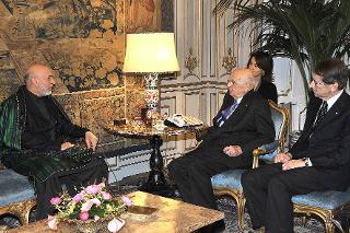 Il Presidente Giorgio Napolitano con il Sig. Hamid Karzai, Presidente della Repubblica dell'Afghanistan, durante i colloqui