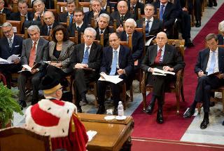 Il Presidente Giorgio Napolitano nel corso della relazione sull'Amministrazione della Giustizia del Primo Presidente della Corte di cassazione Ernesto Lupo
