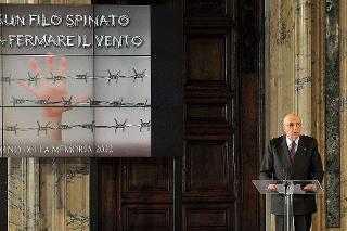 Il Presidente Giorgio Napolitano durante il suo intervento in occasione della celebrazione del &quot;Giorno della Memoria&quot;