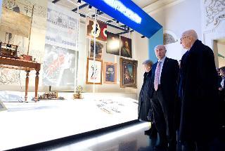 Il Presidente Giorgio Napolitano accompagnato dal Prof. Fabio Roversi Monaco, visita il &quot;Museo della Storia di Bologna&quot;, allestito presso Palazzo Pepoli