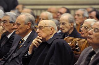 Il Presidente Giorgio Napolitano durante la cerimonia di presentazione del volume dal titolo &quot;Paolo Grossi&quot;