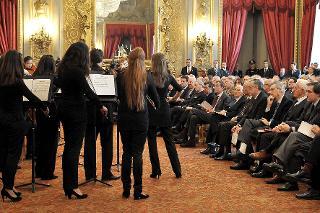 Il Presidente Giorgio Napolitano durante l'esecuzione musicale degli studenti e neo diplomati del Conservatorio &quot;G. Tartini&quot; di Trieste in occasione della celebrazione del Giorno del Ricordo