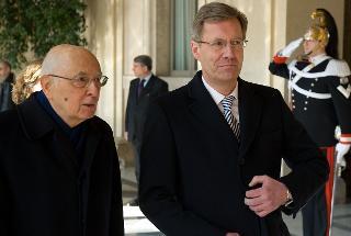 Il Presidente Giorgio Napolitano con il Presidente della Repubblica Federale di Germania Chiristian Wulff, in visita di Stato in Italia