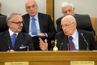 Il Presidente Giorgio Napolitano con a fianco il Vice Presidente del Consiglio superiore della magistratura Michele Vietti, nel corso dell'Adunanza pubblica del CSM