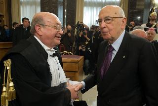 Il Presidente Giorgio Napolitano con il Presidente della Corte dei conti Luigi Giampaolino, al termine dell'inaugurazione dell'Anno Giudiziario
