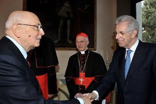 Il Presidente Giorgio Napolitano con Mario Monti, Presidente della Consiglio dei ministri in occasione della ricorrenza della firma dei Patti Lateranensi e dell'Accordo di Revisione del Concordato