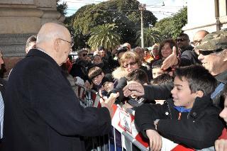 Il Presidente Giorgio Napolitano al suo arrivo nella città di Cagliari