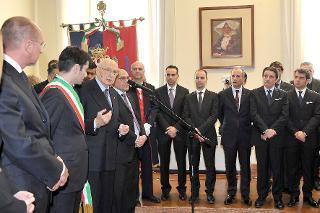 Il Presidente Giorgio Napolitano durante il suo intervento nel corso della presentazione dei componenti la Giunta e il Consiglio Comunale nella Sala Figari