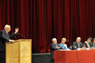 Il Presidente Giorgio Napolitano durante il suo intervento in occasione del Convegno dal titolo &quot;Il contributo della Sardegna all'Unità d'Italia&quot; al Teatro Lirico di Cagliari