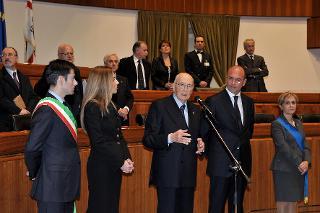 Il Presidente Giorgio Napolitano durante il suo intervento al Palazzo del Consiglio Regionale della Sardegna, in occasione della presentazione dei componenti della Giunta e del Consiglio Regionale