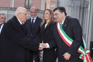 Il Presidente Giorgio Napolitano con il Dott. Gianfranco Ganau, Sindaco di Sassari in occasione del Convegno per le celebrazioni del 450° anniversario di Fondazione dell'ateneo e del 150° dell'Unità d'Italia