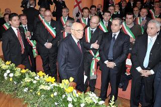Il Presidente Giorgio Napolitano al suo arrivo all'Auditorium Comunale di Sassari