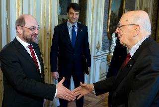 Il Presidente Giorgio Napolitano accoglie il Presidente del Parlamento Europeo Martin Schulz