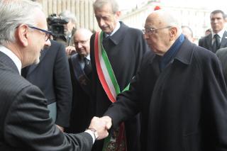 Il Presidente Giorgio Napolitano con il vice Presidente del CSM, Michele Vietti, e il Sindaco di Torino, Piero Fassino, in occasione del convegno dal titolo &quot;La magistratura ordinaria nella storia dell'Italia Unita&quot;