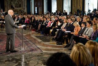Il Presidente Giorgio Napolitano rivolge il suo indirizzo di saluto in occasione della celebrazione della Giornata Internazionale della Donna