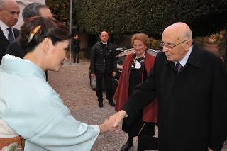 Il Presidente Giorgio Napolitano con la Signora Kohno al suo arrivo a Villa Attolico per l'evento commemorativo &quot;La Forza della Solidarietà&quot; ad un anno dal terremoto e maremoto del Giappone Orientale