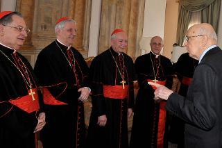 Il Presidente Giorgio Napolitano nel corso dell'incontro con i nuovi Cardinali italiani nominati nel Concistoro del 18 febbraio 2012