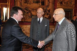 Il Presidente Giorgio Napolitano con il Sig. Aurel Baiesu, nuovo Ambasciatore della Repubblica di Moldova, in occasione della presentazione delle Lettere Credenziali