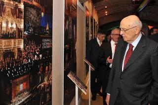 Il Presidente della Repubblica Giorgio Napolitano durante la visita alla Mostra per il 150° anniversario dell'Unità d'Italia.