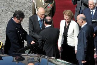 Il Presidente Giorgio Napolitano accoglie all'arrivo al Quirinale il Sig.George Abela, Presidente della Repubblica di Malta in visita di Stato in Italia