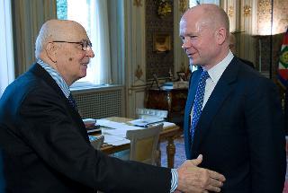 Il Presidente Giorgio Napolitano accoglie William Jefferson Hague, Segretario di Stato per gli Affari Esteri e del Commonwealth