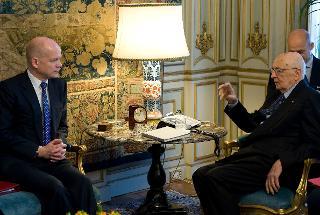 Il Presidente Giorgio Napolitano nel corso dei colloqui con William Jefferson Hague, Segretario di Stato per gli Affari Esteri e del Commonwealth