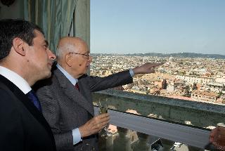 Il Presidente Giorgio Napolitano con Rosen Plevneliev, Presidente della Repubblica di Bulgaria, poco prima della colazione al Belvedere al Torrino