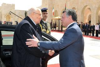 Il Presidente Giorgio Napolitano accolto dal Re Abdallah II in occasione della visita ufficiale nel Regno Hascemita di Giordania