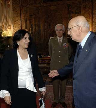 Il Presidente Giorgio Napolitano con Sheikha Haya Rashed Al Khalifa, Presidente dell'Assemblea Generale dell'ONU.