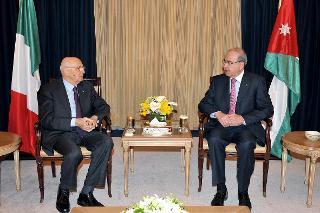 Il Presidente Giorgio Napolitano con il Presidente del Senato, Taher Masri durante i colloqui in occasione della visita ufficiale nel Regno Hascemita di Giordania