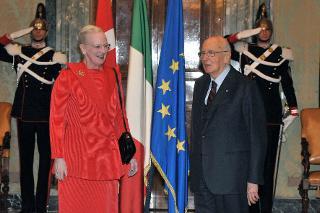 Il Presidente Giorgio Napolitano con S.M. la Regina Margherita II di Danimarca in occasione della Presidenza danese dell'Unione Europea