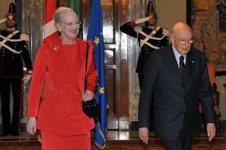 Il Presidente Giorgio Napolitano con S.M. la Regina Margherita II di Danimarca in occasione della Presidenza danese dell'Unione Europea