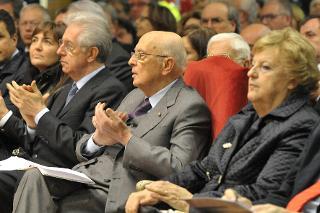 Il Presidente Giorgio Napolitano durante il convegno &quot;Stati Generali del Volontariato di Protezione Civile&quot; all'Università degli studi Roma Tre