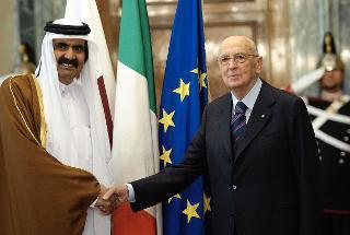 Il Presidente Giorgio Napolitano e l'Emiro dello Stato del Qatar. S.A. lo Sceicco Hamad Bin Khalifa Al-Thani, in occasione della visita di Stato