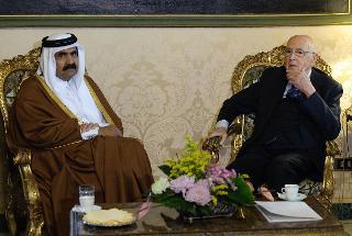 Il Presidente Giorgio Napolitano e l'Emiro dello Stato del Qatar. S.A. lo Sceicco Hamad Bin Khalifa Al-Thani, nel corso dei colloqui