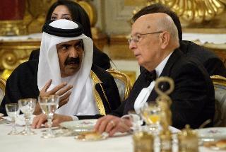 Il Presidente Giorgio Napolitano e l'Emiro dello Stato del Qatar. S.A. lo Sceicco Hamad Bin Khalifa Al-Thani, nel corso del pranzo di Stato