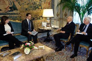 Il Presidente Giorgio Napolitano con Vincenzo Spadafora, Presidente dell'Autorità Garante per l'Infanzia e l'Adolescenza, nel corso dei colloqui