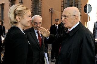 Il Presidente Giorgio Napolitano con la Signora Lucianella Cafagna e l'On. Giuliano Amato in occasione del Seminario di studio in memoria del Prof. Luciano Cafagna dal titolo: &quot;Politica e cultura da un secolo all'altro&quot;